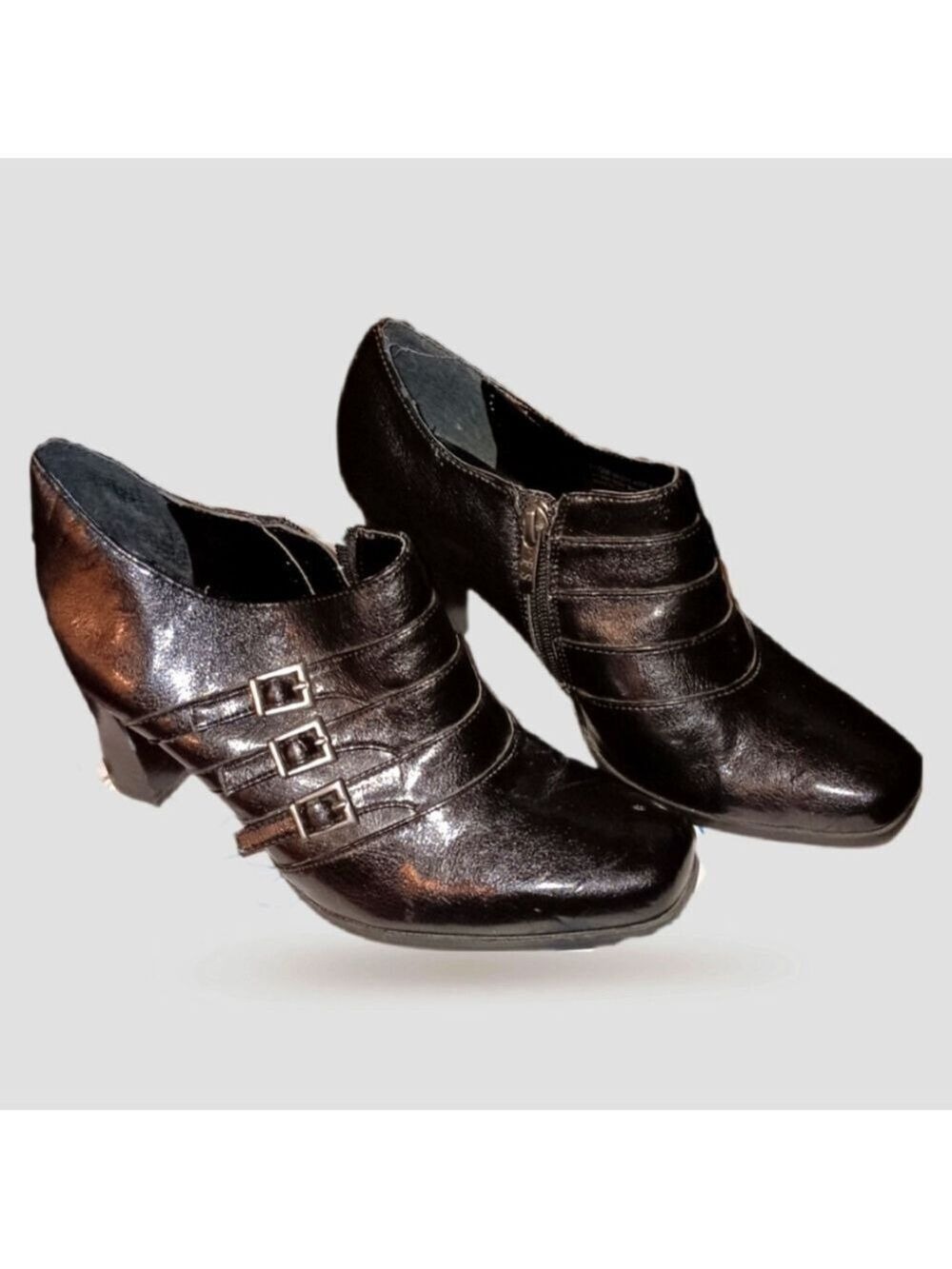 Franco Sarto Black Triple Buckle Heels Size 7.5